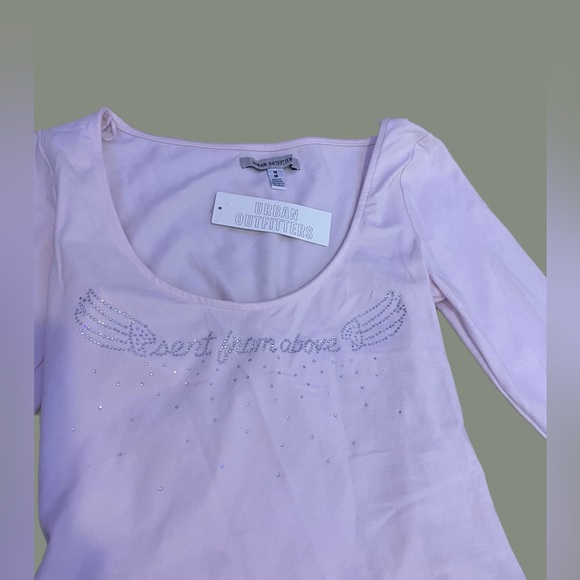 Urban Outfitters “Sent From Above” Rinestone Pink Long Sleeve Scoop Neck Top - Picture 2 of 2